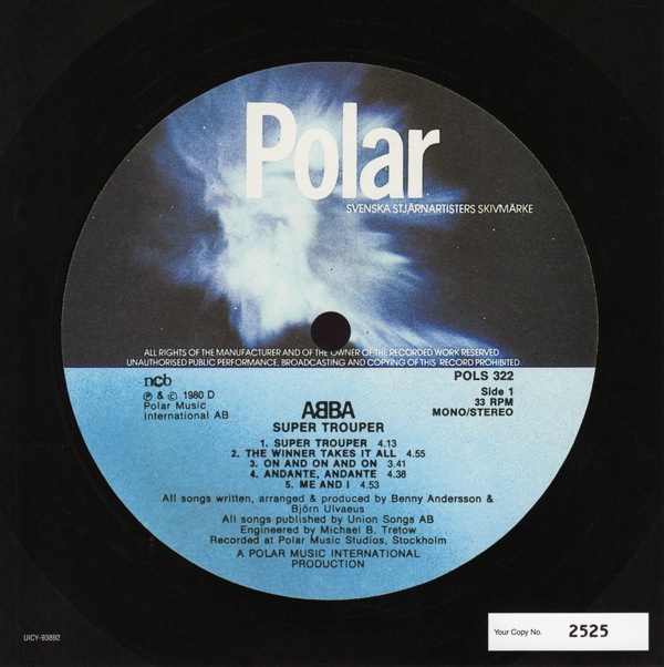 original label design a, Abba - Super Trouper +2